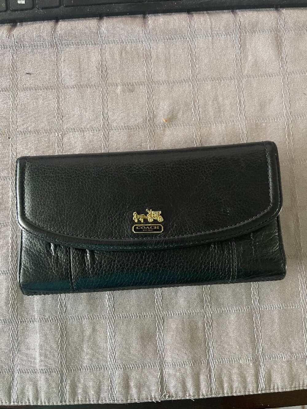 Coach Madison Black Leather Envelope Wallet With Gold Horse & Carriage Logo